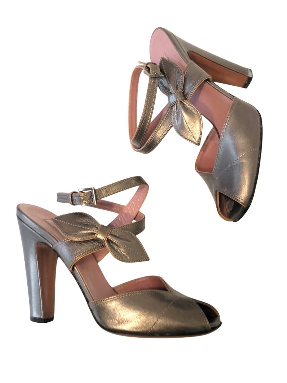 Alaia Leather Bow PeepToe Ankle Strap Heels 36